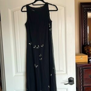 Dark black silver glittery butterfly print dress evening dress long